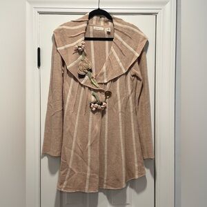 Anthropologie Sleeping on Snow Striped Cardigan Sweater with Floral Detail